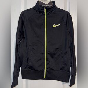 Nike Black Jacket with Lime Green Zip Boys M